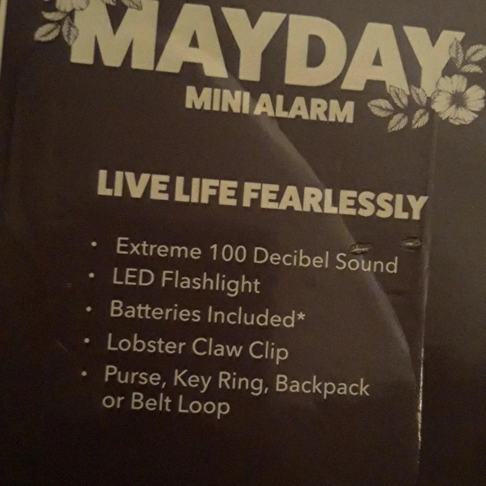 Mayday Mini Alarm Keychain- pink and purple 100 decibel sound LED flashlight